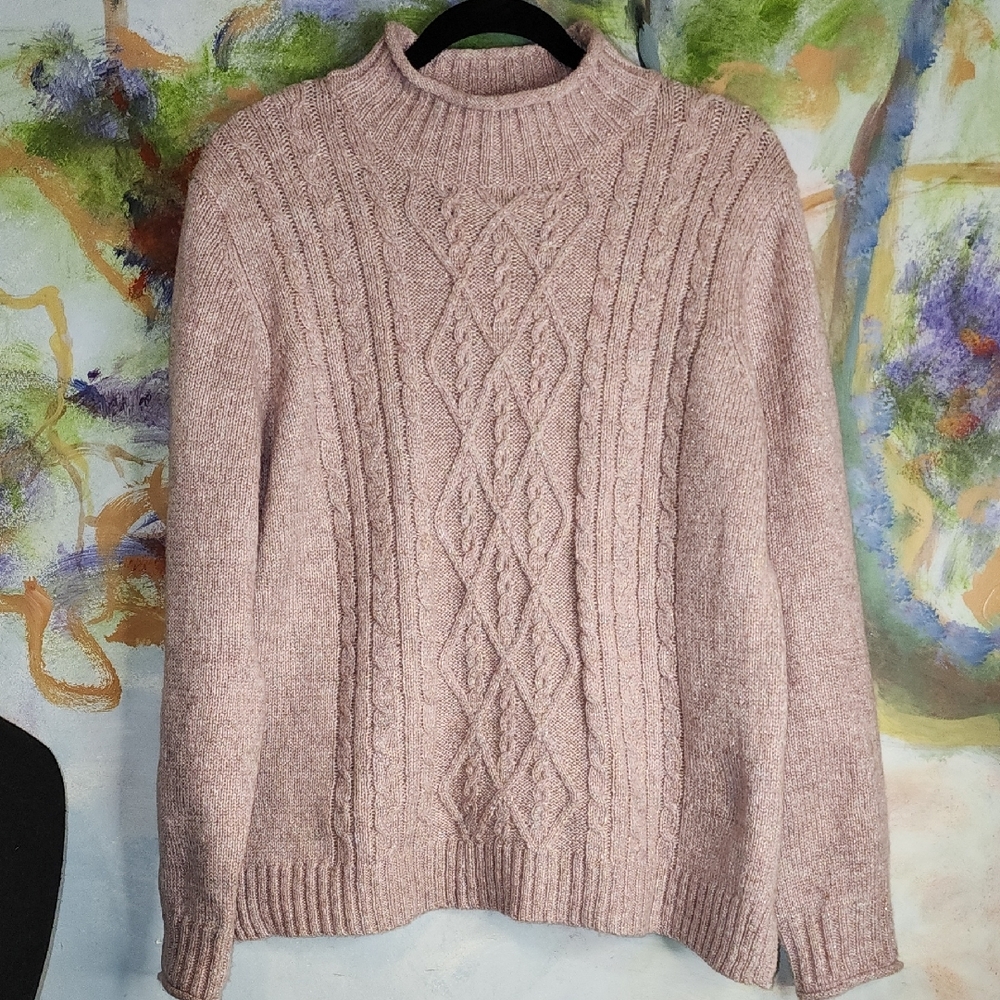 Alfred Dunner Pink W/ Metallic Threads Cowl Neck Sweater